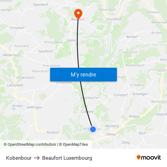 Kobenbour to Beaufort Luxembourg map