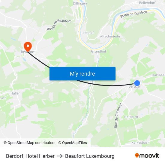 Berdorf, Hotel Herber to Beaufort Luxembourg map