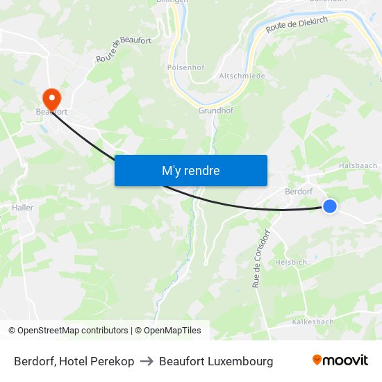 Berdorf, Hotel Perekop to Beaufort Luxembourg map