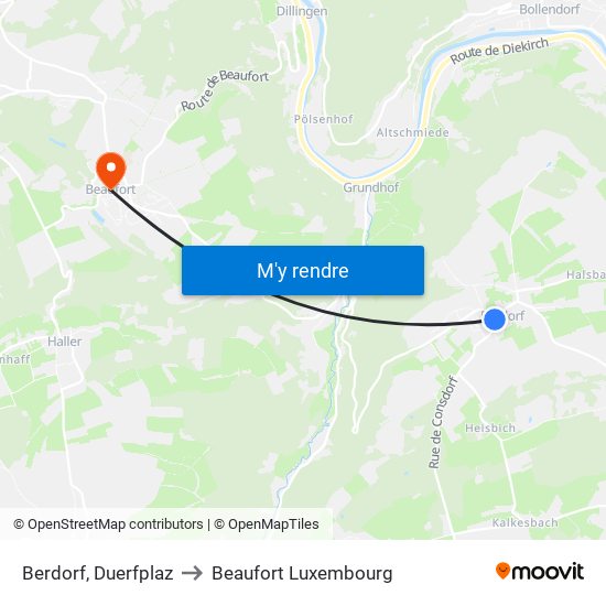 Berdorf, Duerfplaz to Beaufort Luxembourg map