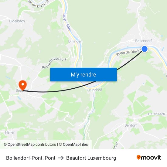 Bollendorf-Pont, Pont to Beaufort Luxembourg map