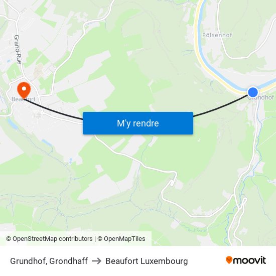 Grundhof, Grondhaff to Beaufort Luxembourg map