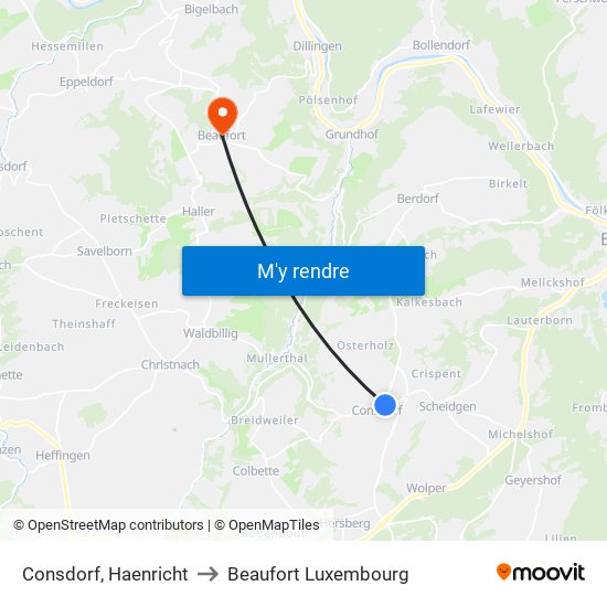 Consdorf, Haenricht to Beaufort Luxembourg map