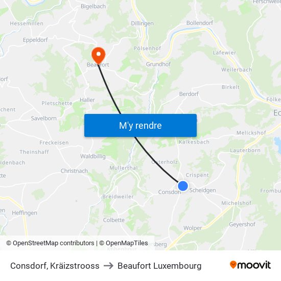 Consdorf, Kräizstrooss to Beaufort Luxembourg map