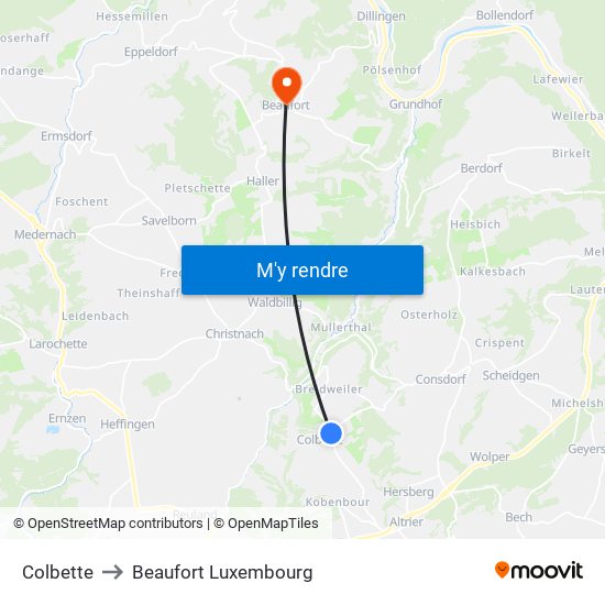 Colbette to Beaufort Luxembourg map