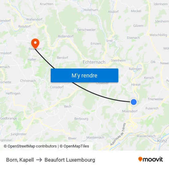 Born, Kapell to Beaufort Luxembourg map