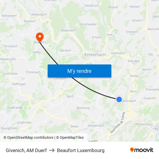 Givenich, AM Duerf to Beaufort Luxembourg map