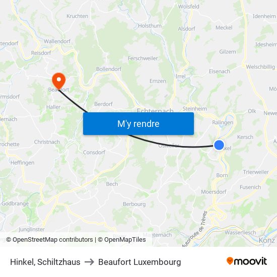 Hinkel, Schiltzhaus to Beaufort Luxembourg map