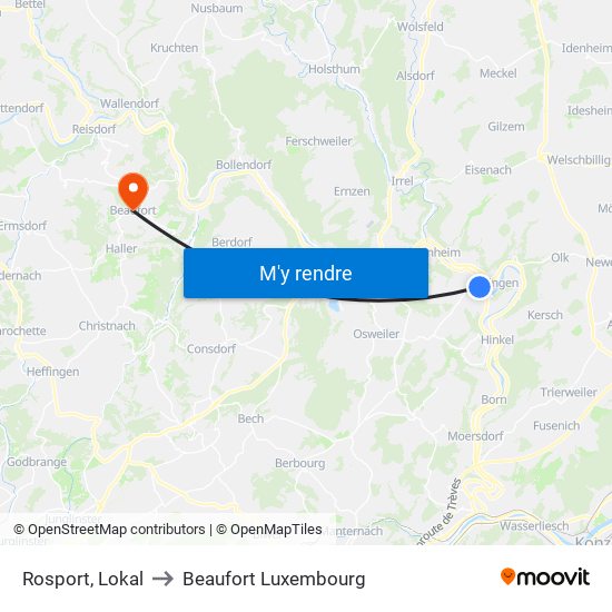 Rosport, Lokal to Beaufort Luxembourg map