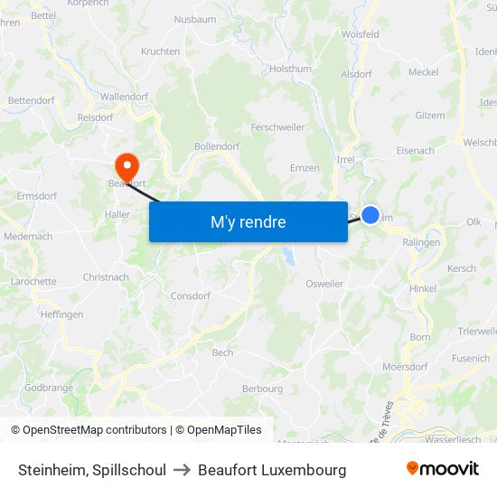 Steinheim, Spillschoul to Beaufort Luxembourg map