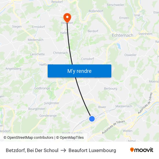 Betzdorf, Bei Der Schoul to Beaufort Luxembourg map