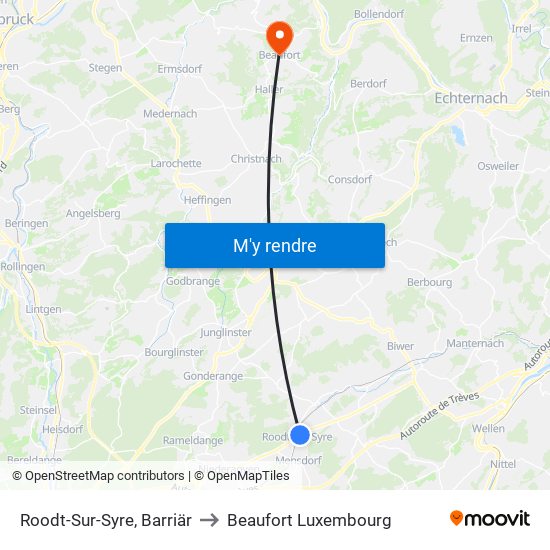 Roodt-Sur-Syre, Barriär to Beaufort Luxembourg map