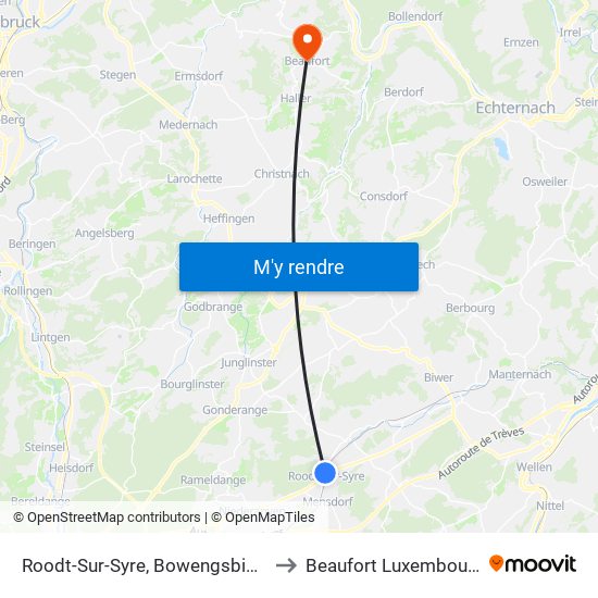 Roodt-Sur-Syre, Bowengsbierg to Beaufort Luxembourg map