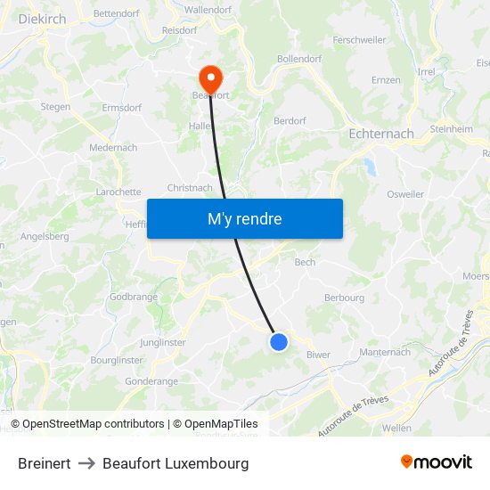 Breinert to Beaufort Luxembourg map