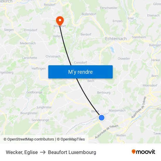 Wecker, Eglise to Beaufort Luxembourg map