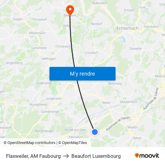 Flaxweiler, AM Faubourg to Beaufort Luxembourg map