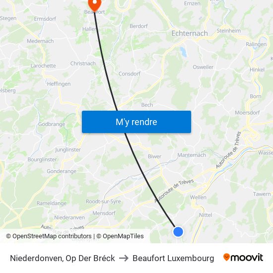 Niederdonven, Op Der Bréck to Beaufort Luxembourg map