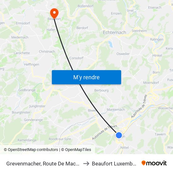 Grevenmacher, Route De Machtum to Beaufort Luxembourg map