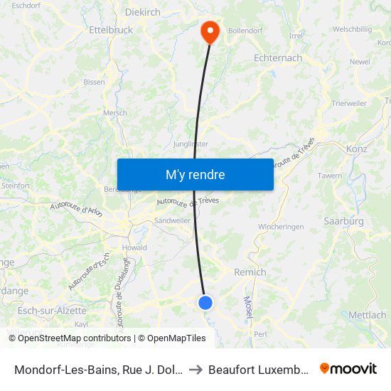 Mondorf-Les-Bains, Rue J. Dolibois to Beaufort Luxembourg map