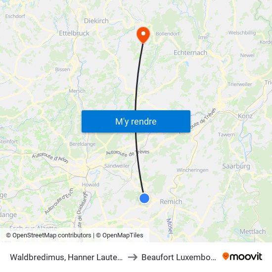 Waldbredimus, Hanner Lautesch to Beaufort Luxembourg map
