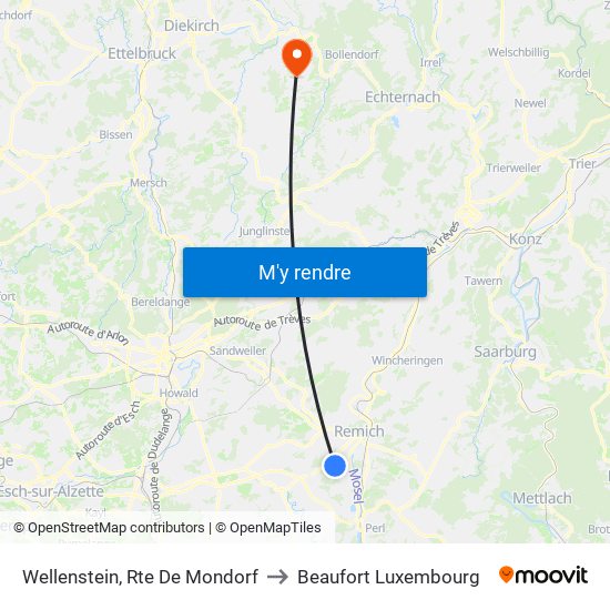 Wellenstein, Rte De Mondorf to Beaufort Luxembourg map