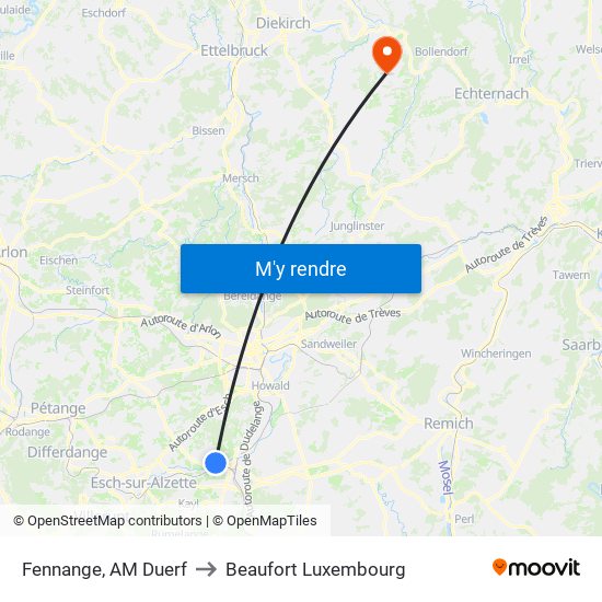 Fennange, AM Duerf to Beaufort Luxembourg map