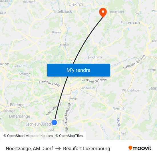 Noertzange, AM Duerf to Beaufort Luxembourg map