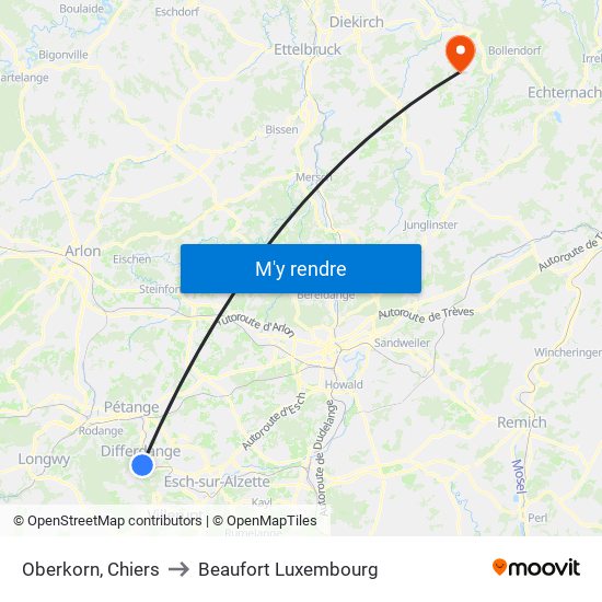 Oberkorn, Chiers to Beaufort Luxembourg map