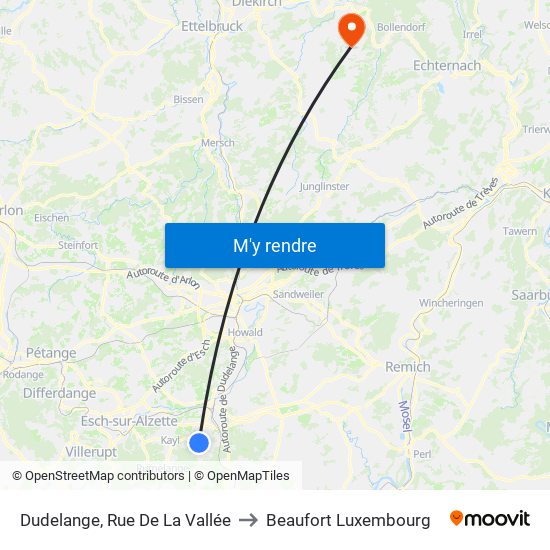 Dudelange, Rue De La Vallée to Beaufort Luxembourg map