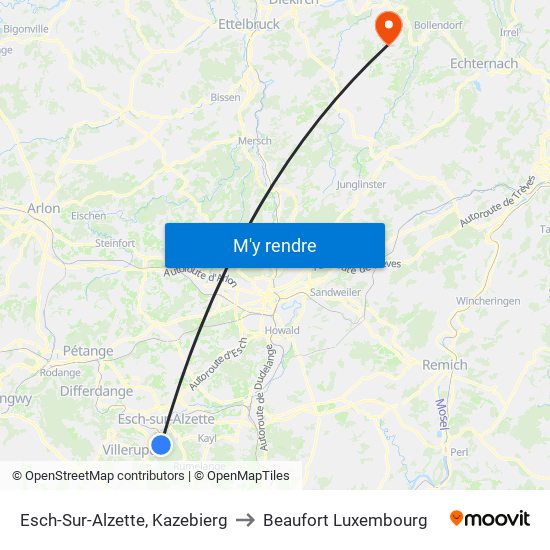 Esch-Sur-Alzette, Kazebierg to Beaufort Luxembourg map