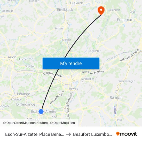 Esch-Sur-Alzette, Place Benelux to Beaufort Luxembourg map