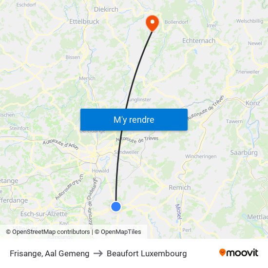 Frisange, Aal Gemeng to Beaufort Luxembourg map