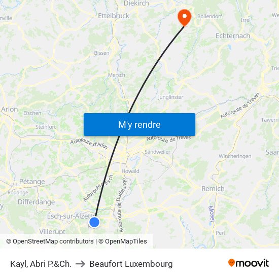 Kayl, Abri P.&Ch. to Beaufort Luxembourg map