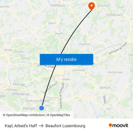 Kayl, Arbed's Haff to Beaufort Luxembourg map