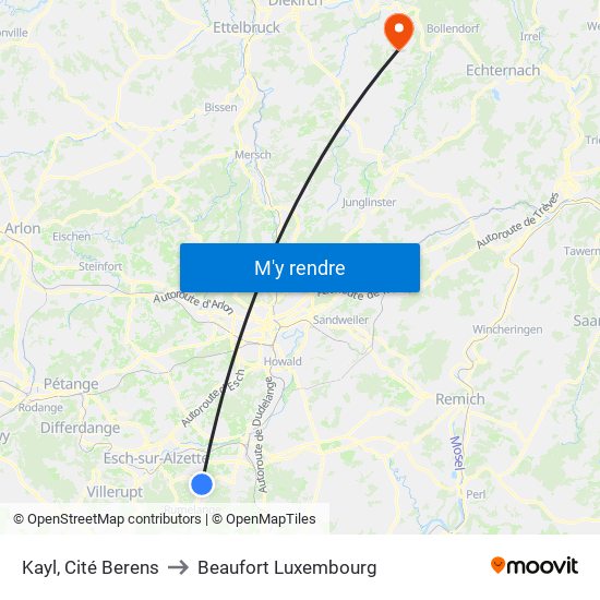 Kayl, Cité Berens to Beaufort Luxembourg map