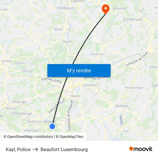 Kayl, Police to Beaufort Luxembourg map