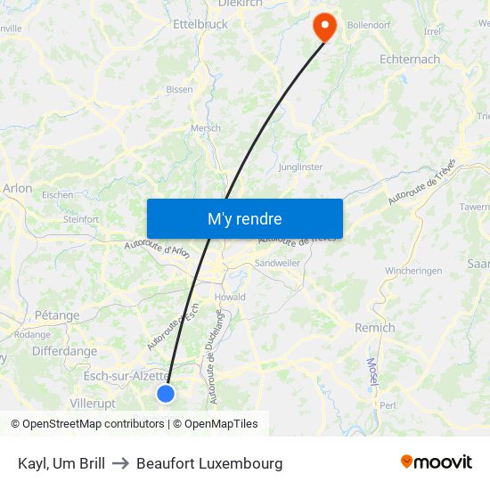 Kayl, Um Brill to Beaufort Luxembourg map