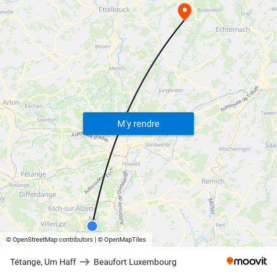 Tétange, Um Haff to Beaufort Luxembourg map