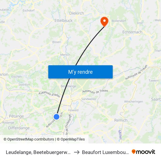 Leudelange, Beetebuergerwee to Beaufort Luxembourg map
