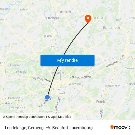 Leudelange, Gemeng to Beaufort Luxembourg map