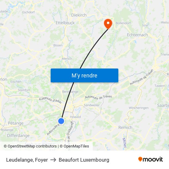 Leudelange, Foyer to Beaufort Luxembourg map