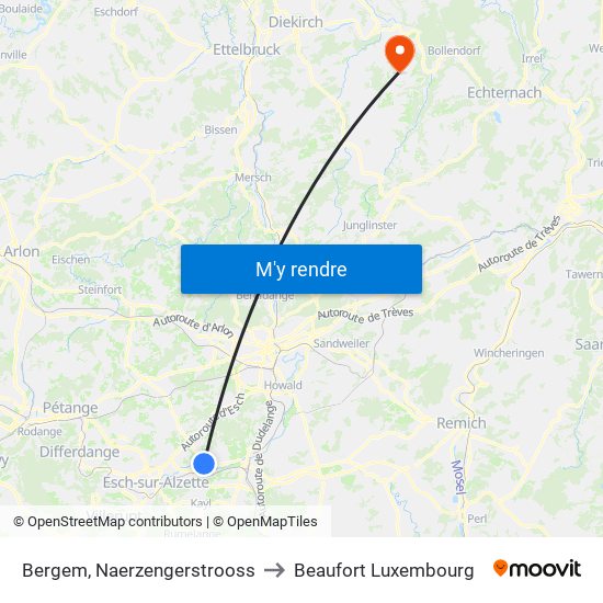 Bergem, Naerzengerstrooss to Beaufort Luxembourg map