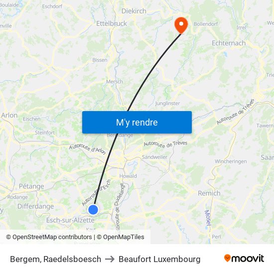 Bergem, Raedelsboesch to Beaufort Luxembourg map