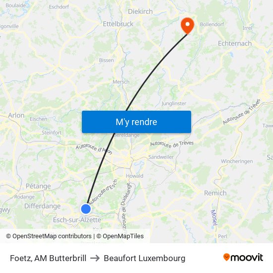 Foetz, AM Butterbrill to Beaufort Luxembourg map