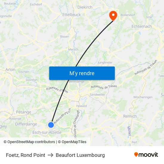 Foetz, Rond Point to Beaufort Luxembourg map