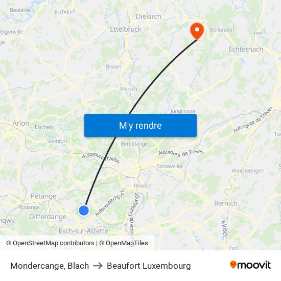 Mondercange, Blach to Beaufort Luxembourg map