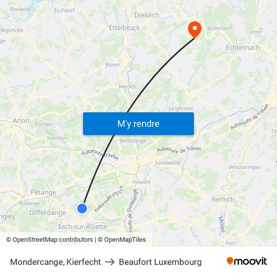 Mondercange, Kierfecht to Beaufort Luxembourg map