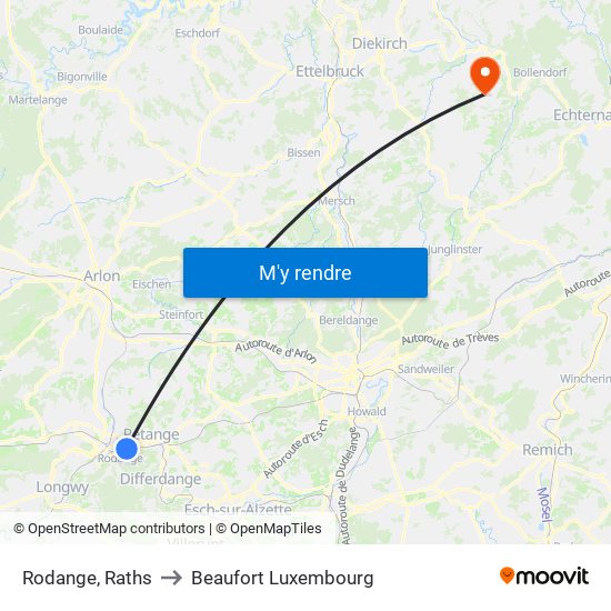 Rodange, Raths to Beaufort Luxembourg map