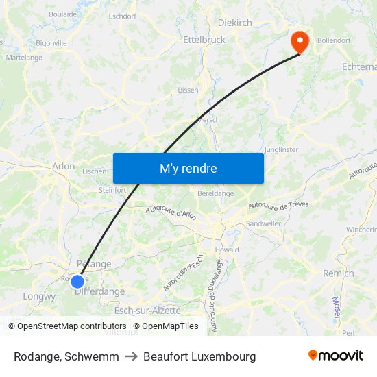 Rodange, Schwemm to Beaufort Luxembourg map