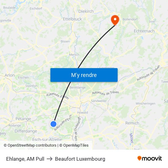 Ehlange, AM Pull to Beaufort Luxembourg map